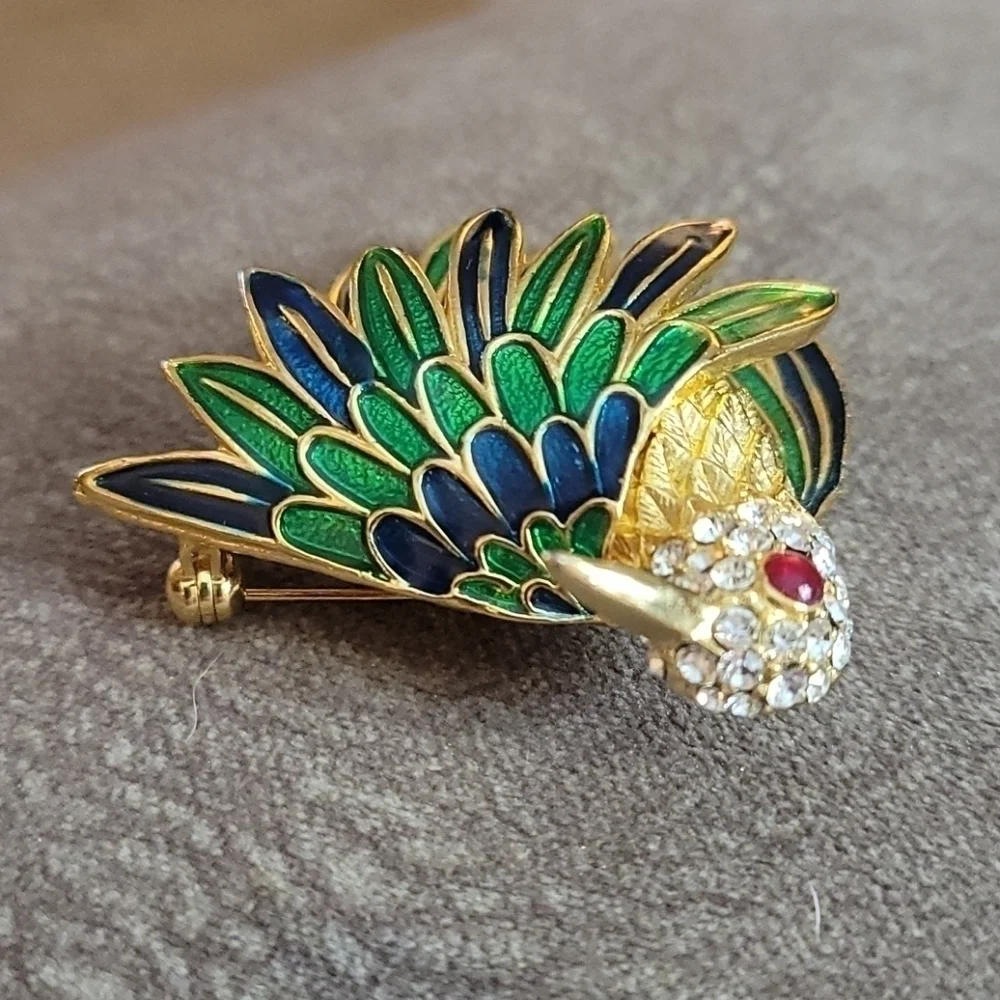 D'Orlan Hummingbird 18k Gold Plated Swarovski Crystal Brooch
